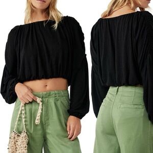 Free People In a Dream Ruched Linen Blend Crop